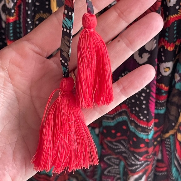 NWT Recente Sample Black and Jewel Tone Print Boho with Tassels Small - Picture 4 of 6